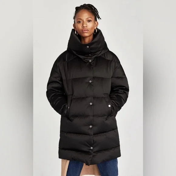 Zara Black Puffer Coat Size XS - Picture 9 of 16
